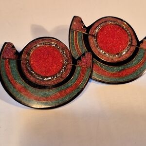 Vintage Geometrical  Colorful With Copper Design And Chrushed Crystals